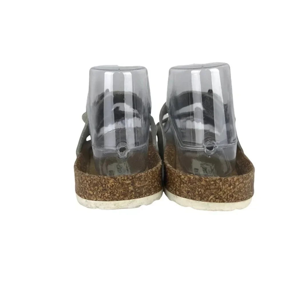 Euro Trekkers Womens White Brown Adjustable Strap Slip On Slide Sandals Sz US 7‎